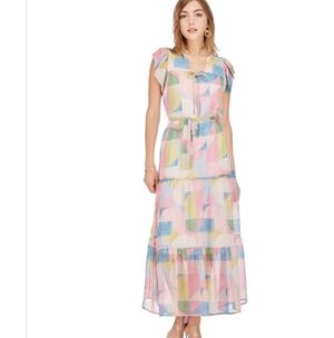 NWOT JOY JOY TIERED MAXI IN PASTEL ABSTRACT SIZE MEDIUM